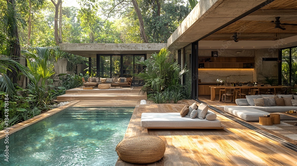 custom made wallpaper toronto digitalTropical Modern House, Pool, and Patio