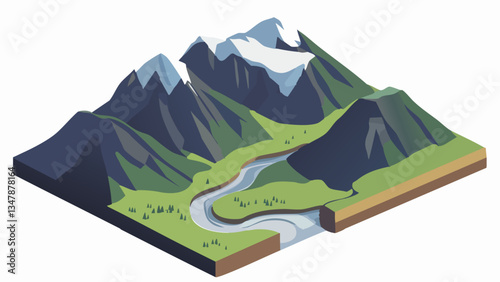 Aerial View of Denali National Park in Isometric Perspective