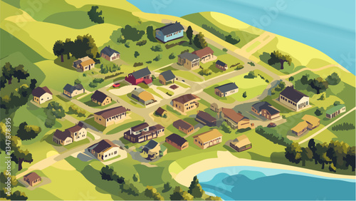 Aerial View of Sonoma County, California in Isometric Perspective