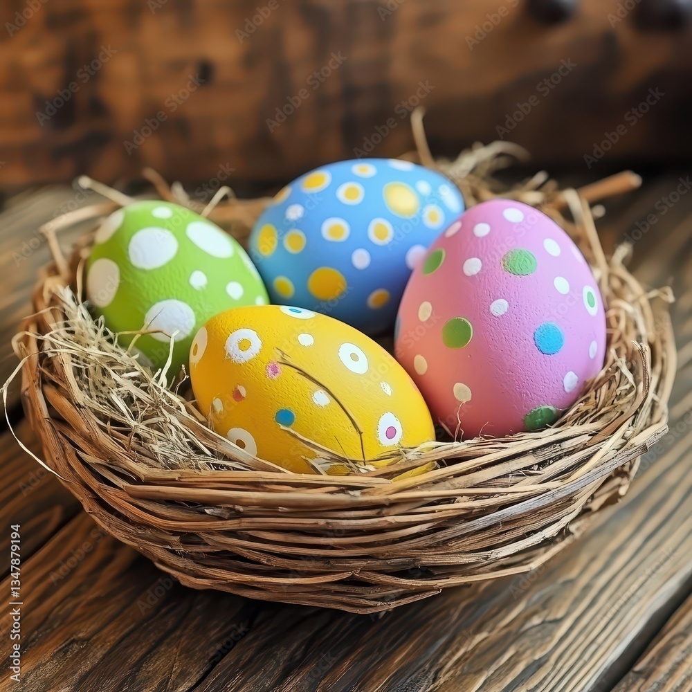 Spring nest with decorative eggs Spring nest with decorative eggs