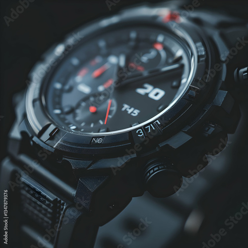 Rugged Tactical Chronograph Watch with Red Accents