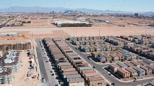 Aerial drone view of Las Vegas city skyline with residential homes and houses 02