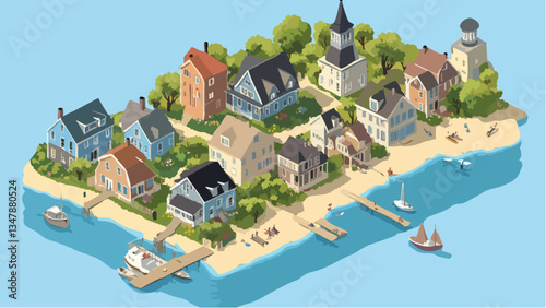 Isometric Illustration of Cape Cod’s Waterfront