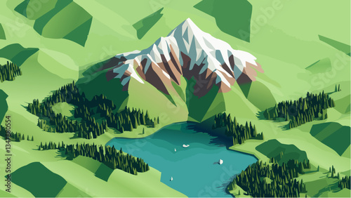 Isometric Illustration of Denali's Snow-Capped Peaks