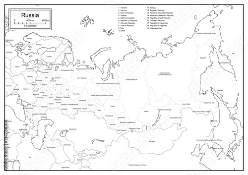 Blank map of Russia with country and local borders