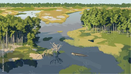 North Carolina Wetlands- Alligator River Isometric Artwork