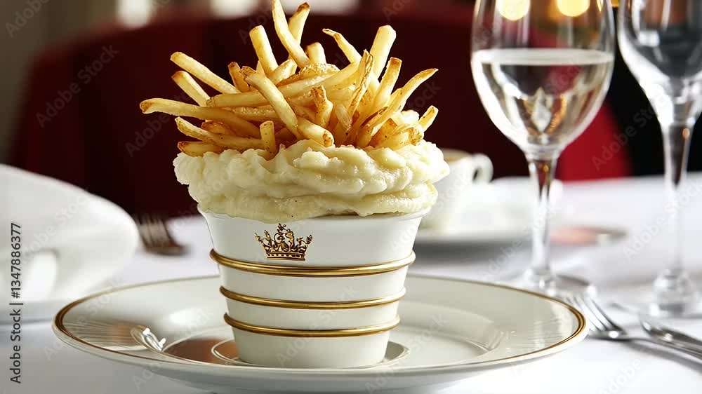 Gourmet French Fries and Mashed Potatoes in an Elegant Presentation