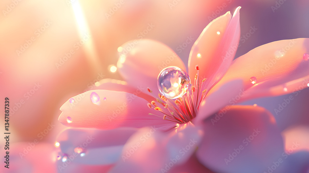 Fototapeta premium nature, design, illustration, flower, green, plant, art, water, macro, drop, drops, dew, pink, rain, rose, red, closeup, beauty, leaf, wet, garden, petal, abstract, flowers, flora, close-up, spring, d