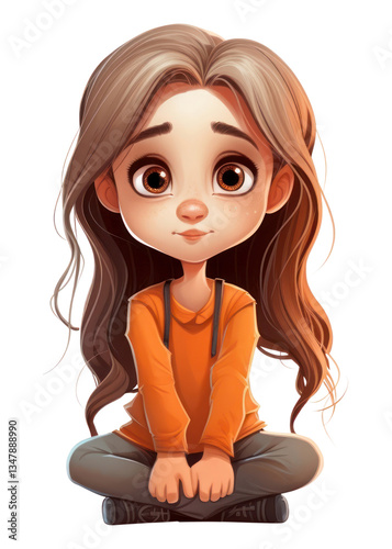PNG Girl cartoon white background cross-legged relaxation.