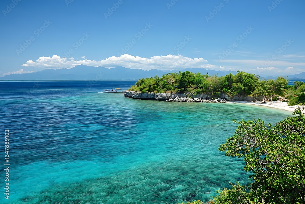 Fototapeta premium Island and ocean unite with blue waters and a timeless maritime infinity