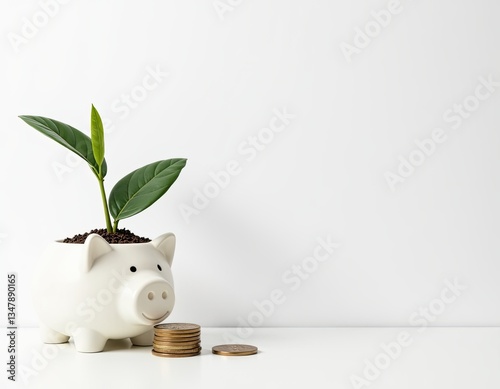 Piggy Bank Plant Growth Concept Savings and Investment