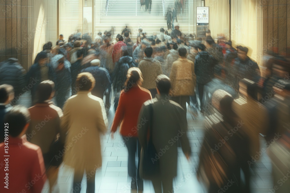 custom made wallpaper toronto digitalA large crowd of people walks quickly through a transit station, with varied clothing styles indicating different personalities and destinations.