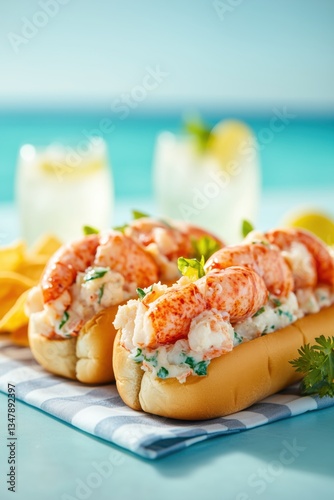 Lobster roll variations showcasing fresh lobster in buttered buns by the coast in summer