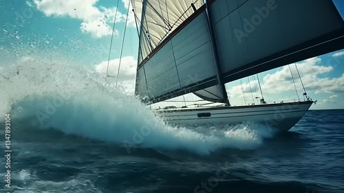 Majestic Sailing Yacht Cutting Through Ocean Waves
