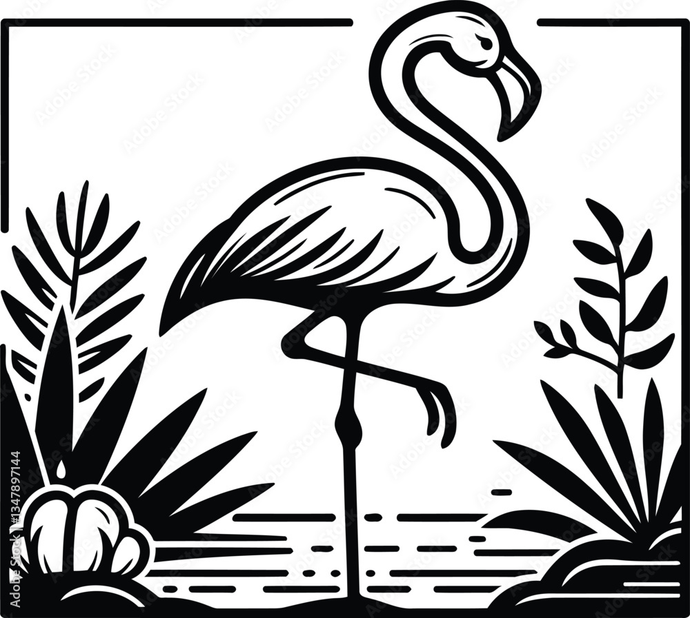 Obraz premium Simple Flamingo Line Art Silhouette – Trendy and Aesthetic Vector Design