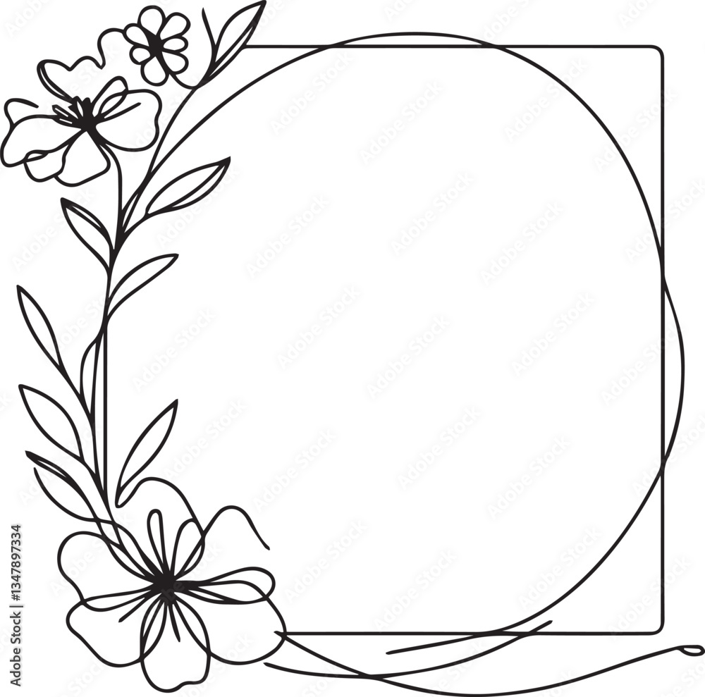 Obraz premium Flower Line Art Frame – Elegant Black Vector