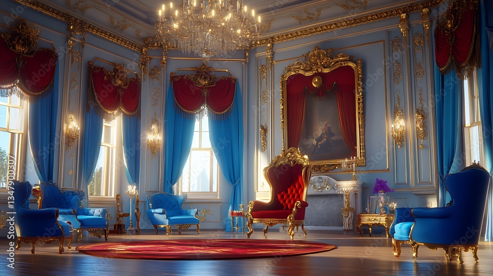 Obraz premium Opulent Blue and Gold Palace Room: A Luxurious Interior Design