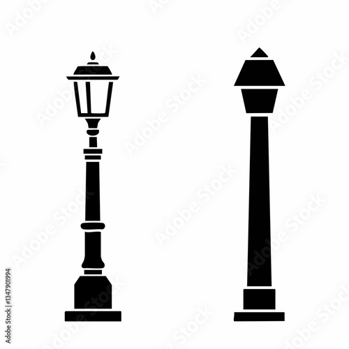 Streetlight and lamppost vector illustrations. Vector image
