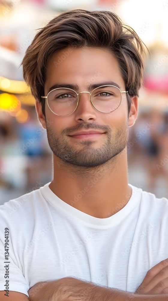 Fototapeta premium Handsome man with city street portrait.