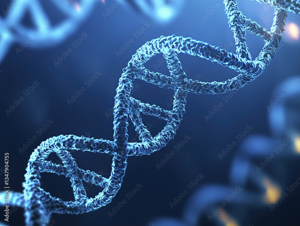 Digital art of blue DNA double helix, showcasing intricate details and high resolution design that evokes sense of scientific wonder Digital art of blue DNA double helix, showcasing intricate details and high resolution design that evokes sense of scientific wonder
