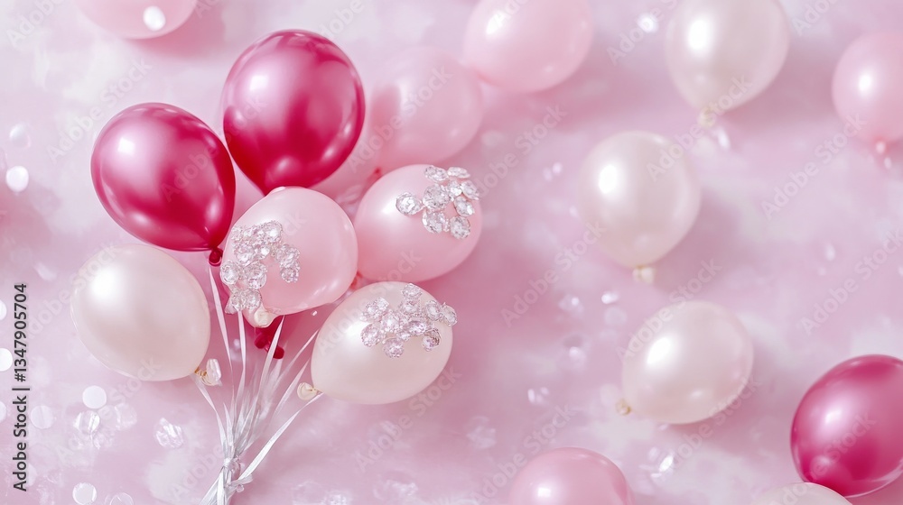 Pink and Red Balloons with Crystal Decorations Pink and Red Balloons with Crystal Decorations