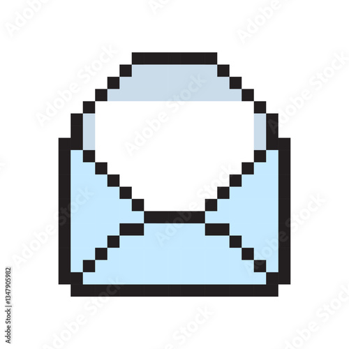 Pixel envelope icon. Open mail graphic. Vector postal shape. Simple blue concept.