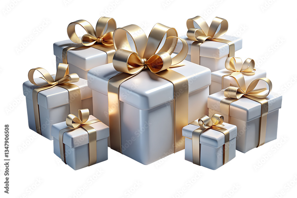 Obraz premium Elegant 3D Render of White Gift Boxes with Golden Ribbons