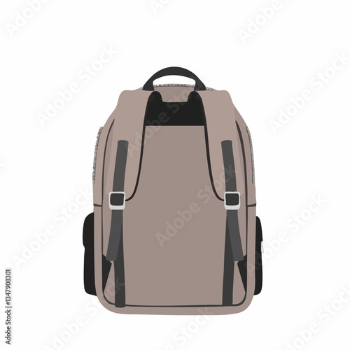 Beige Backpack Rear View Illustration. Vector image