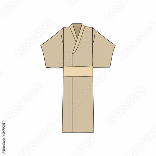 Beige Kimono Robe with Obi Belt Illustration. Vector image