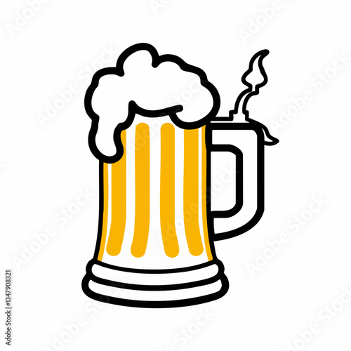 Beer Stein with Frothy Head Illustration. Vector image