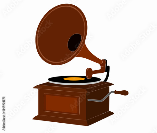 Vintage Gramophone with Horn and Crank. Vector image