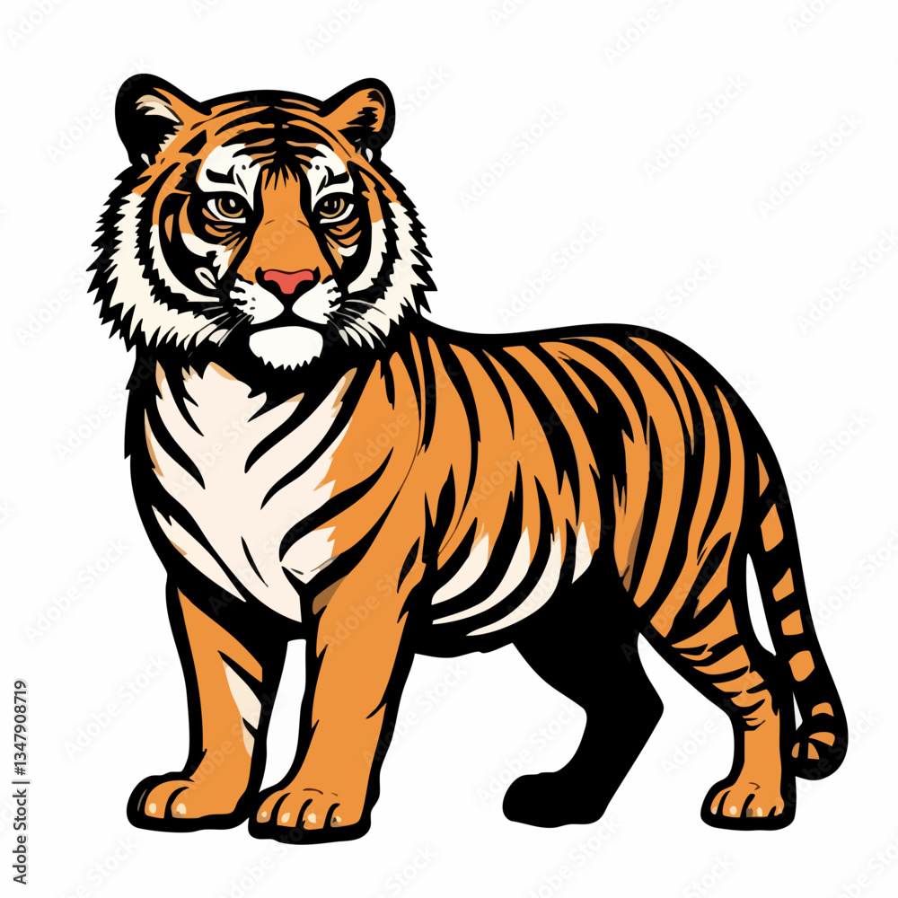 Fototapeta premium Striped Tiger Standing Illustration. Vector image