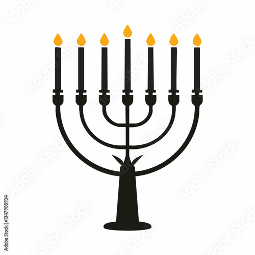 Seven-branched candlestick with lit candles. Vector image