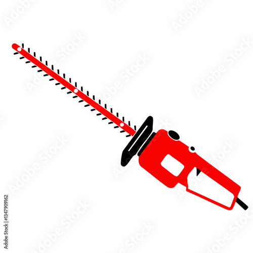 Red Electric Hedge Trimmer Illustration. Vector image