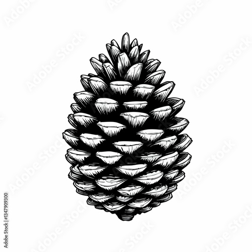 Monochrome Hand Drawn Pine Cone Illustration. Vector image