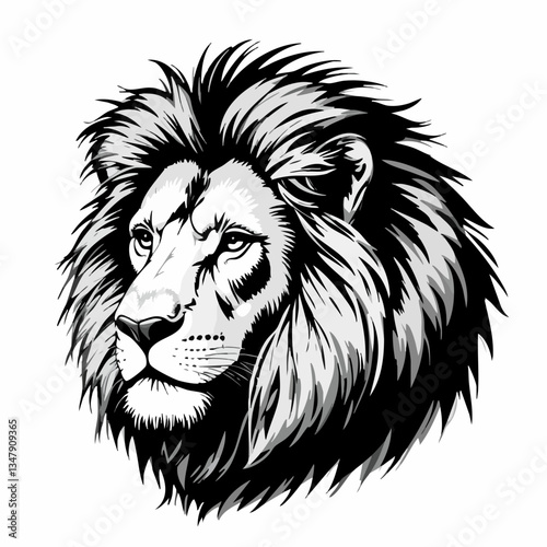 Majestic Lion Head in Monochrome Style. Vector image