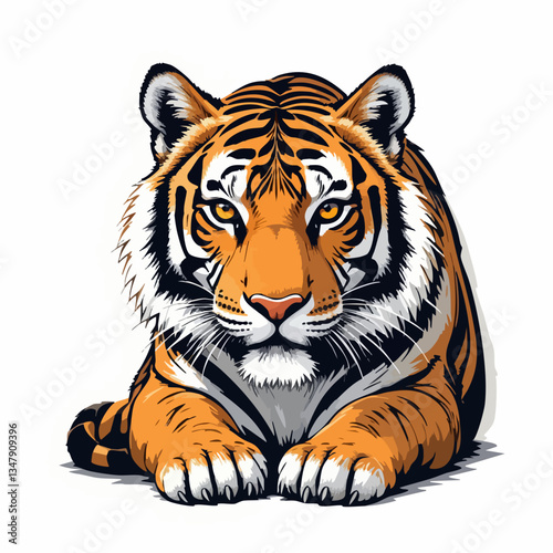 Majestic Tiger Portrait Front View Illustration. Vector image