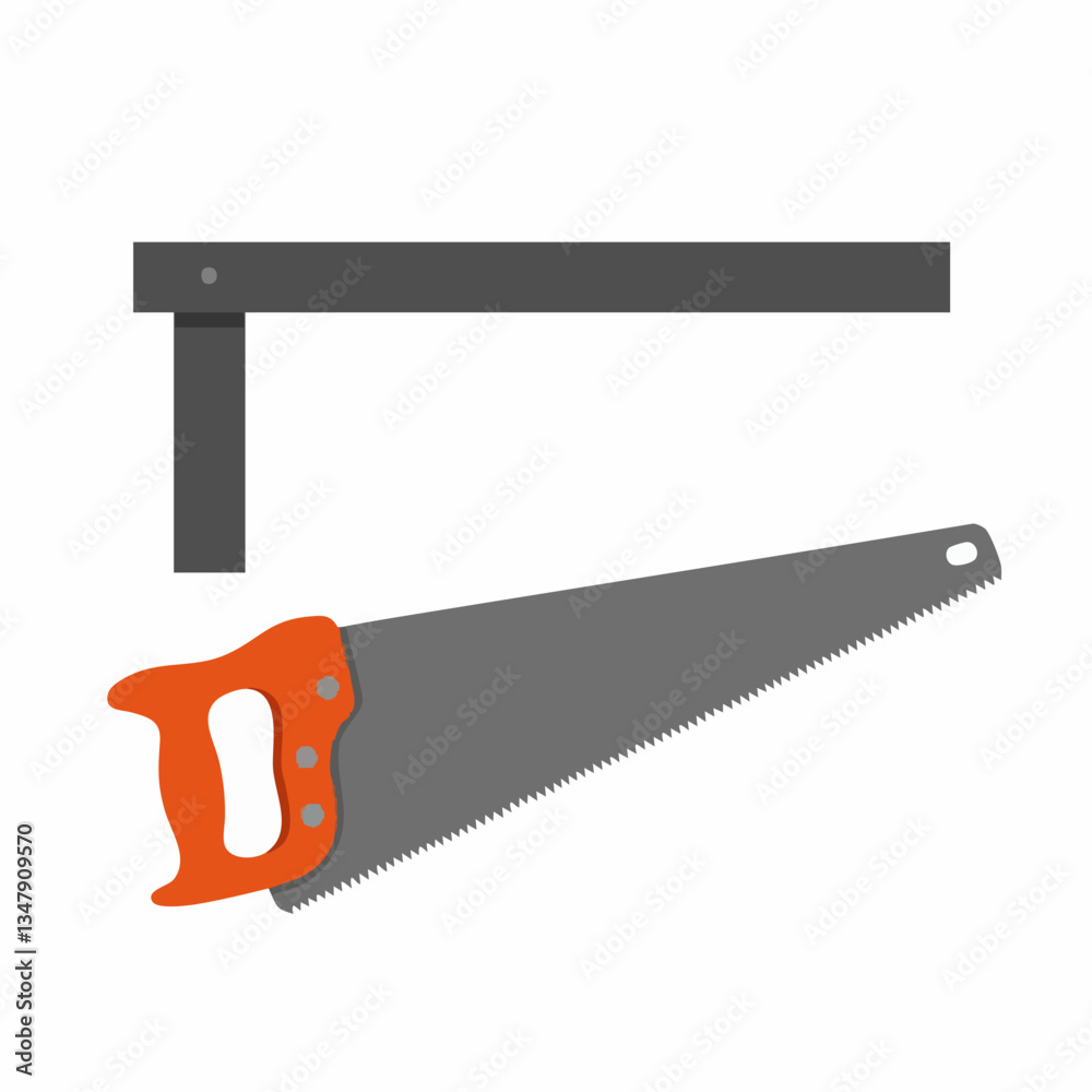 Hand saw and metal square tools illustration. Vector image Hand saw and metal square tools illustration. Vector image