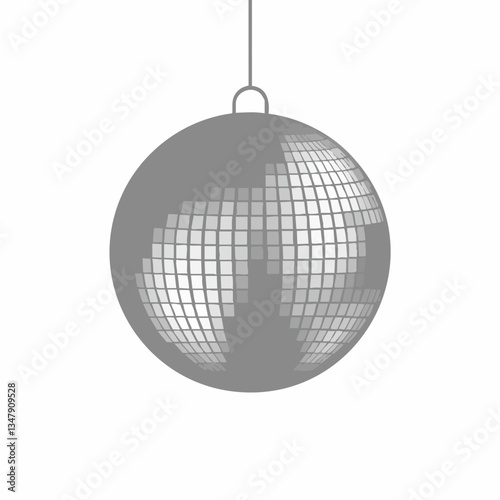 Hanging mirrored ball disco ornament. Vector image