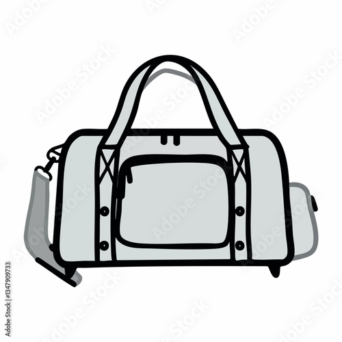 Gray Travel Duffel Bag Cartoon Illustration. Vector image