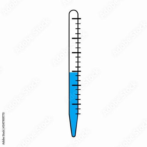 Graduated Cylinder with Blue Liquid Measurement. Vector image