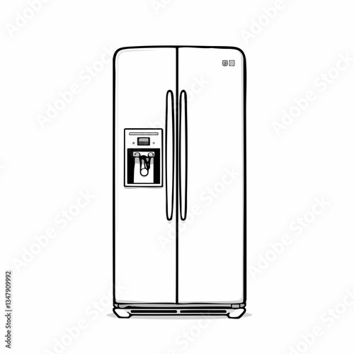 Double Door Refrigerator with Water Dispenser Illustration. Vector image