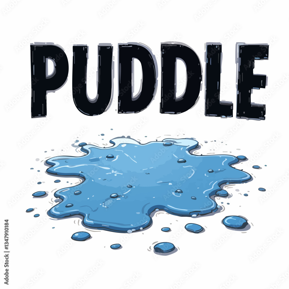 Cartoon Puddle with Splashes Illustration. Vector image