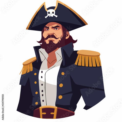 Captain in ornate naval uniform portrait illustration. Vector image