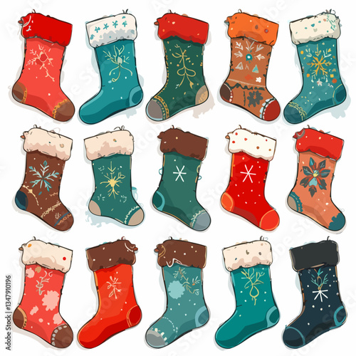 Christmas Stockings Festive Pattern Collection. Vector image