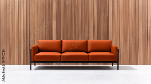 Modern design meets industrial style with this orange three person sofa, perfect for contemporary living spaces. Its sleek lines and bold color add vibrant touch to any room