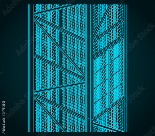 Caged industrial lift shaft