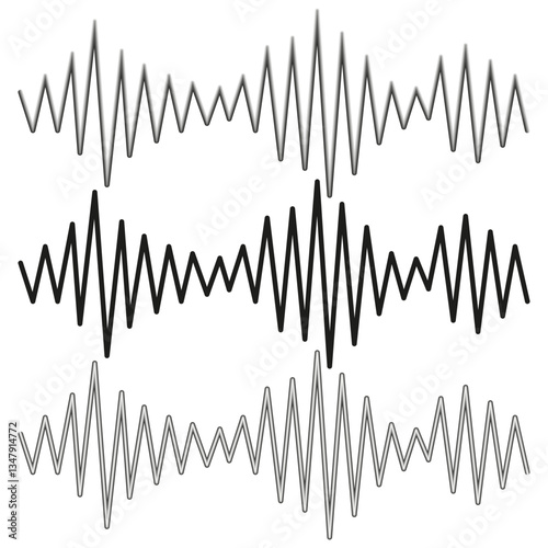 Sound waveforms set. Abstract frequency signals. Black and white patterns. Vector illustration.