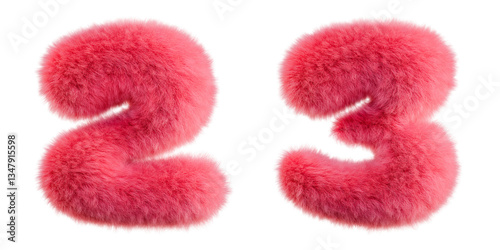 Pink Fur 2-3 numbers. Isolated on transparent background