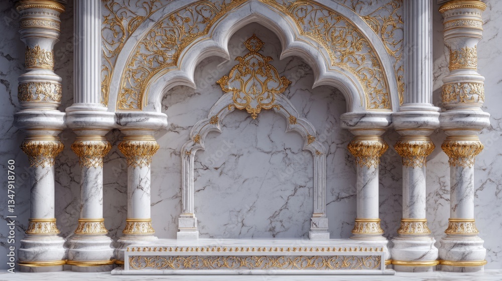 Fototapeta premium Elegant Marble Columns and Gold Accents Architectural Design